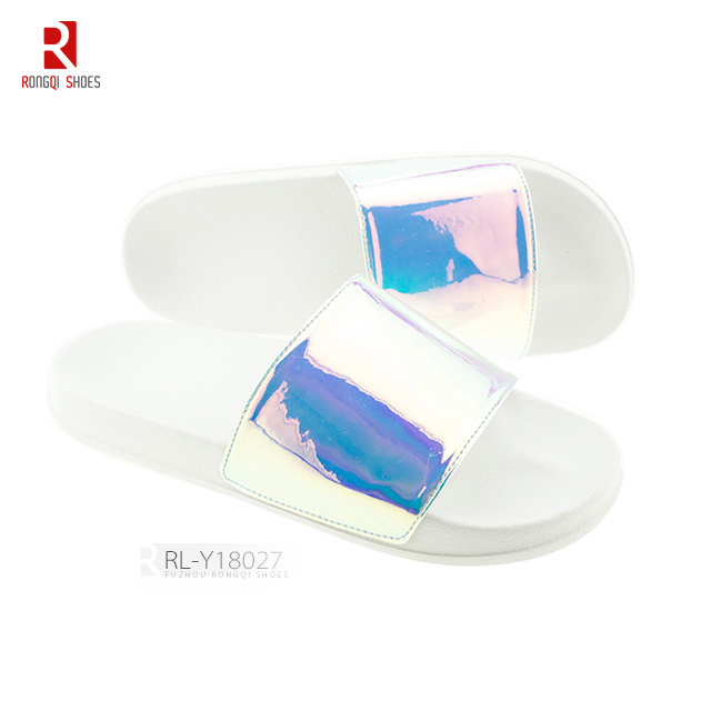 Women's sandals summer glossy shoes PU floral slider slippers