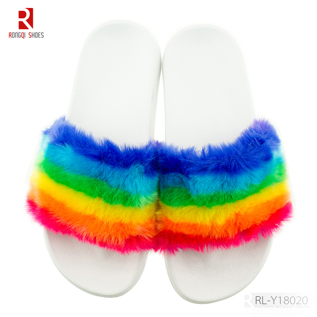 Faux fur ladies' PVC slide slippers