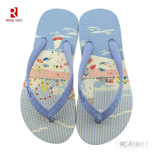 Pe outsole and insole with colorful rubber V strap upper lady beach flip-flop
