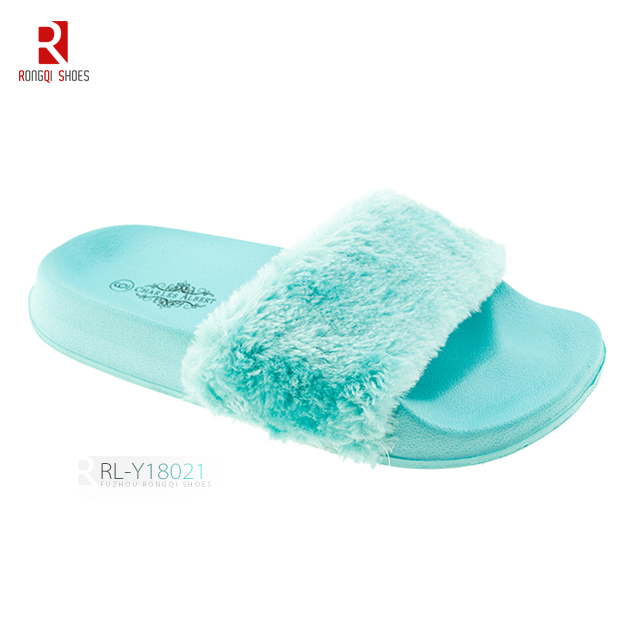 Faux fur PVC slide slippers for ladies