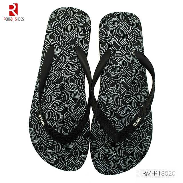 PE Outsole Printed PVC Straps Men's Flip-flops, Beach Slider Slippers EVA Sandals