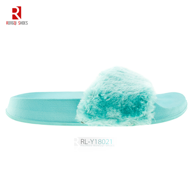 Faux fur PVC slide slippers for ladies