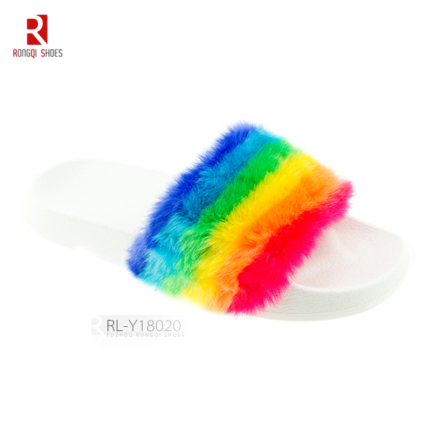 Faux fur ladies' PVC slide slippers