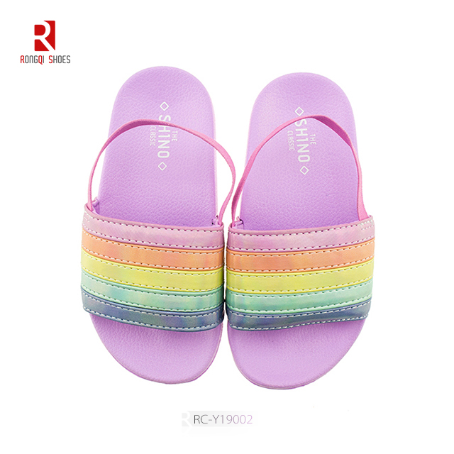 Toddler Boys & Girls Beach/Pool Slides Sandals With Back Straps Rainbow Multicoloured Strap