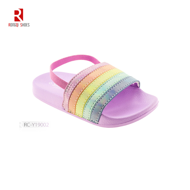 Toddler Boys & Girls Beach/Pool Slides Sandals With Back Straps Rainbow Multicoloured Strap
