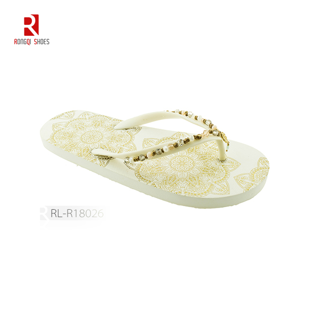 Wholesale indoor and outdoor Bohemia style women customized beach PE beads thong flip flops