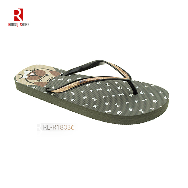 Cheap wholesale carton pattern customized beach PE flip flops for women