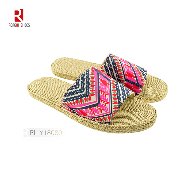 Wholesale EVA linen like finish outdoor customized slippers and home slides for women