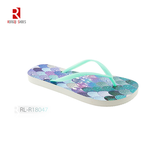 Good quality heat transfer print customized beach EVA flip flops for women