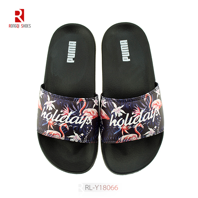 Wholesale Normcore style outdoor and indoor women EVA black slides print logo customized