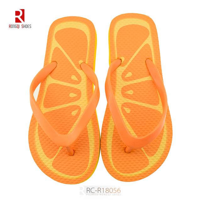 Wholesale children unisex customized fruit shape flip flops with PE outsole
