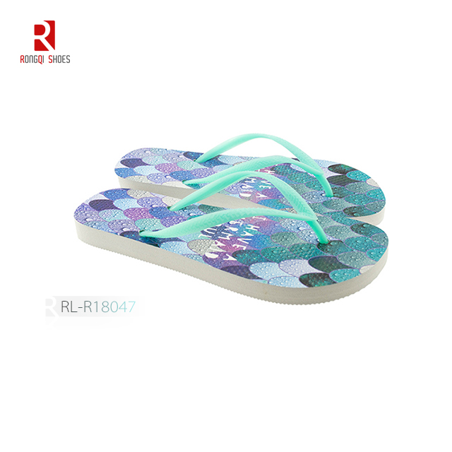 Good quality heat transfer print customized beach EVA flip flops for women
